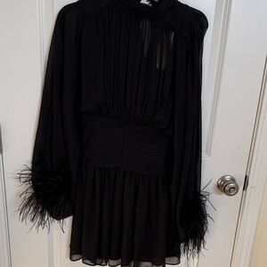 A Love A XS NWT Elegant Black Feather-Trimmed Dress